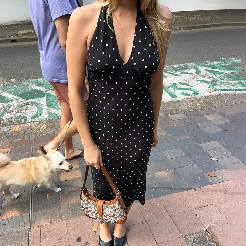 Tuularose Polka Dot Hanging Neck Long Dress