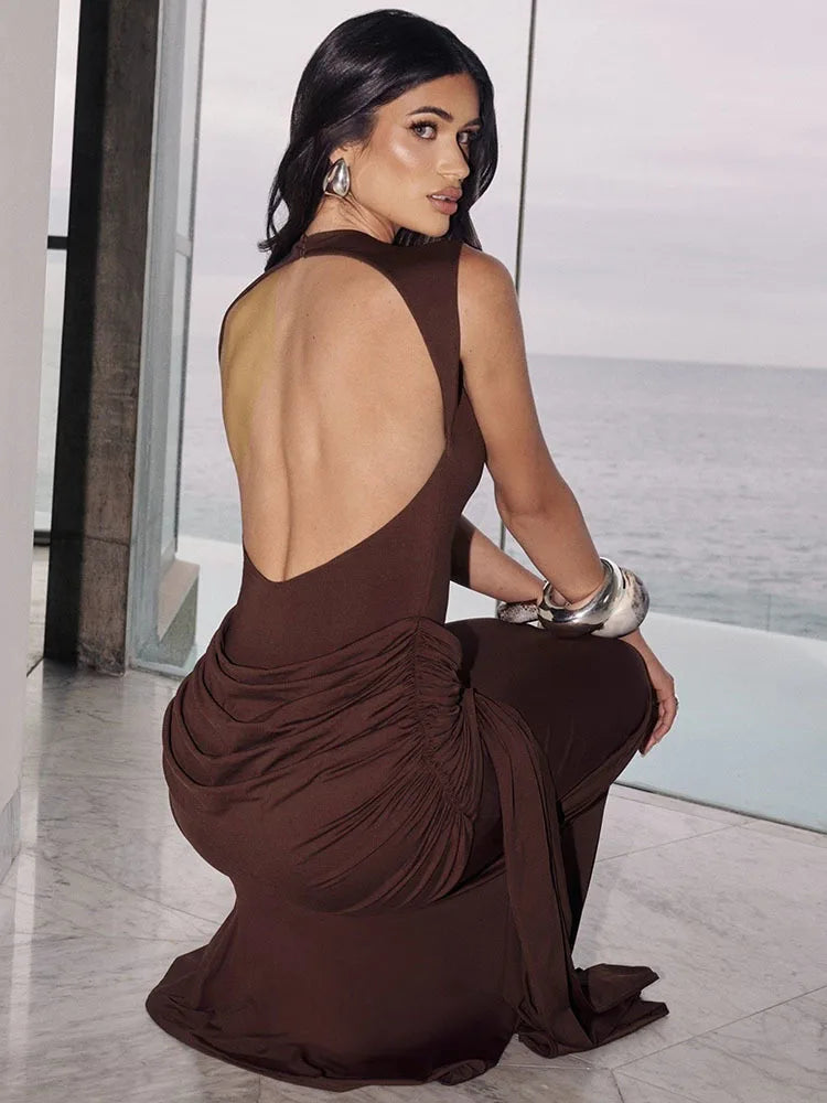 Mozision Backless Draped Ruched Sexy