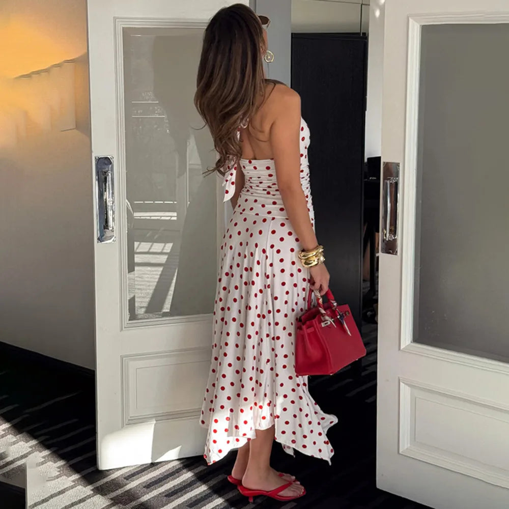 Blifanbo Polka Dot Halter Sexy Maxi Dress