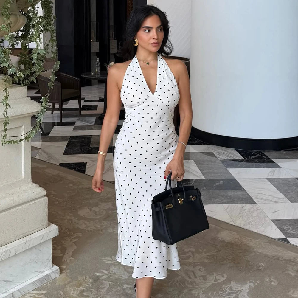 Tuularose Polka Dot Hanging Neck Long Dress