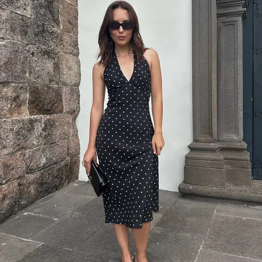 Tuularose Polka Dot Hanging Neck Long Dress
