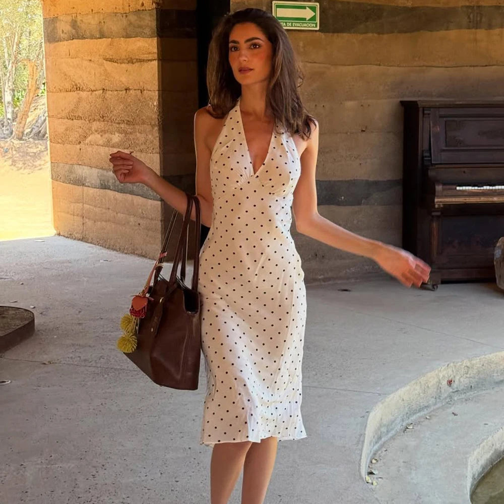 Tuularose Polka Dot Hanging Neck Long Dress