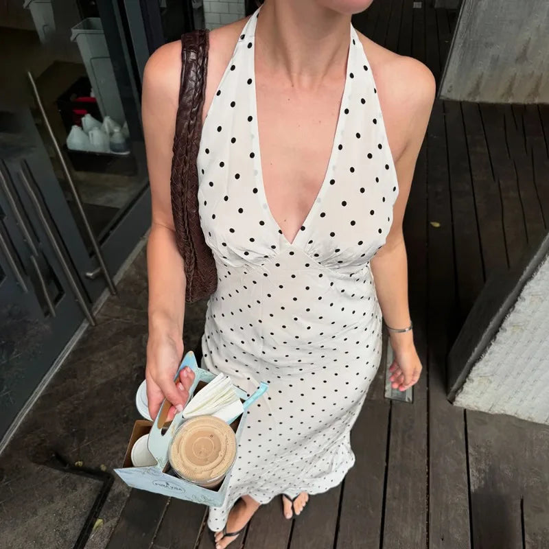 Tuularose Polka Dot Hanging Neck Long Dress