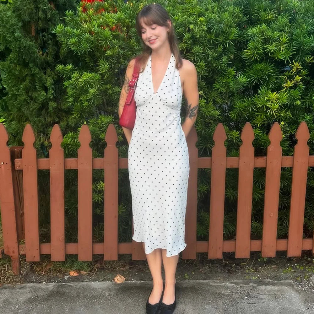 Tuularose Polka Dot Hanging Neck Long Dress